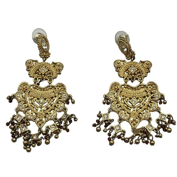 Costume Jewelry gold three piece drop earrings diamond look embellishments READ - Picture 1 of 7